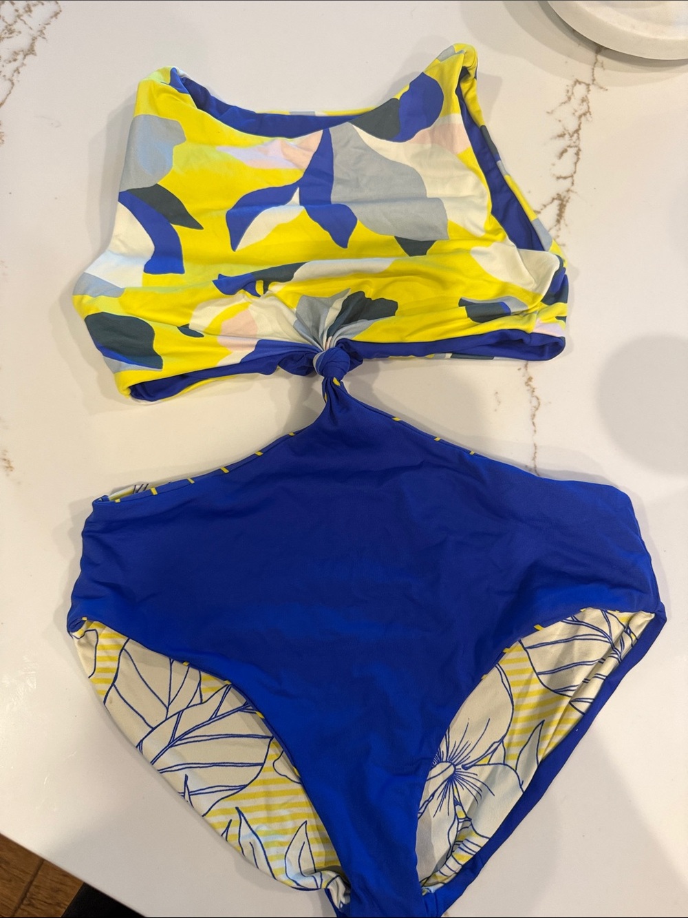 Maaji Girls' Blue & Yellow Knot-Front One-Piece Swimsuit-reversible size 14